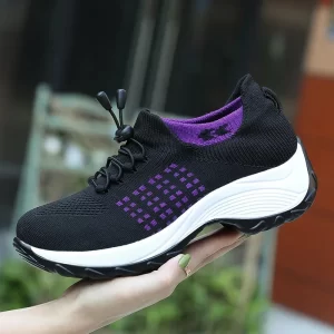Women Walking Trainers Fashion Fly Weaving Sock Sneakers Breathe Comfort Nursing Shoes Casual Platform Loafers Non-Slip