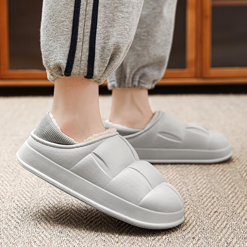 Home Cotton Shoes Men Winter Warm Flat House Slippers Waterproof Cotton Slippers Male Slippers Slip On Footwear - Image 4