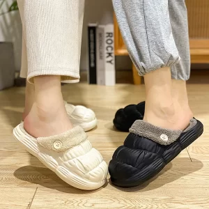 Winter Fur Furry Slippers For Men Women Outdoor Fashion Waterproof Plush Cotton Slippers Indoor Warm Cozy Non-Slip Home Shoes