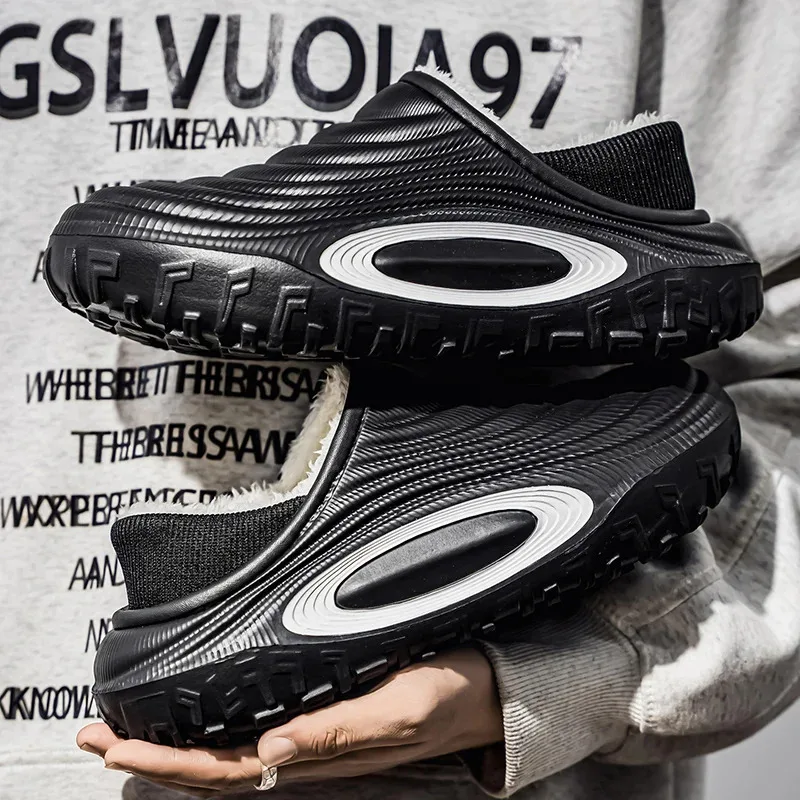 New Fashion Cotton Men's Slippers Winter Warm Plush Men Slippers Waterproof Men Garden Shoes Indoor Outdoor Men's Warm Shoes - Image 2