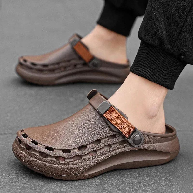 Quick-Dry EVA Solid Color Mens Sandals Fashion Trendy Lightweight Outdoor Travel Essentials Beach Shoes Casual Men's Slippers - Image 2