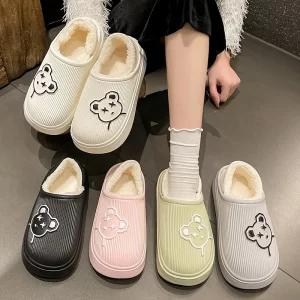 Unisex Autumn Winter Cartoon Warm Slippers Soft Waterproof EVA Plush Slippers Female Clogs Couples Home Indoor Fuzzy Shoes