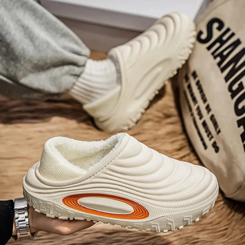 New Fashion Cotton Men's Slippers Winter Warm Plush Men Slippers Waterproof Men Garden Shoes Indoor Outdoor Men's Warm Shoes - Image 4