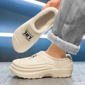 2025 New Fashion Fluffy Platform Slippers For Men Winter Plush Warm Cotton Shoes Male Comfort Non Slip Unisex Home Slippers