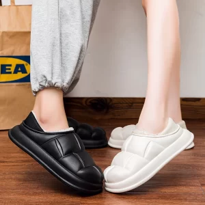 2025 New Autumn and Winter Waterproof Cotton Slippers Women's Home Slippers Indoor Confinement Shoes Plush Couple Shoes