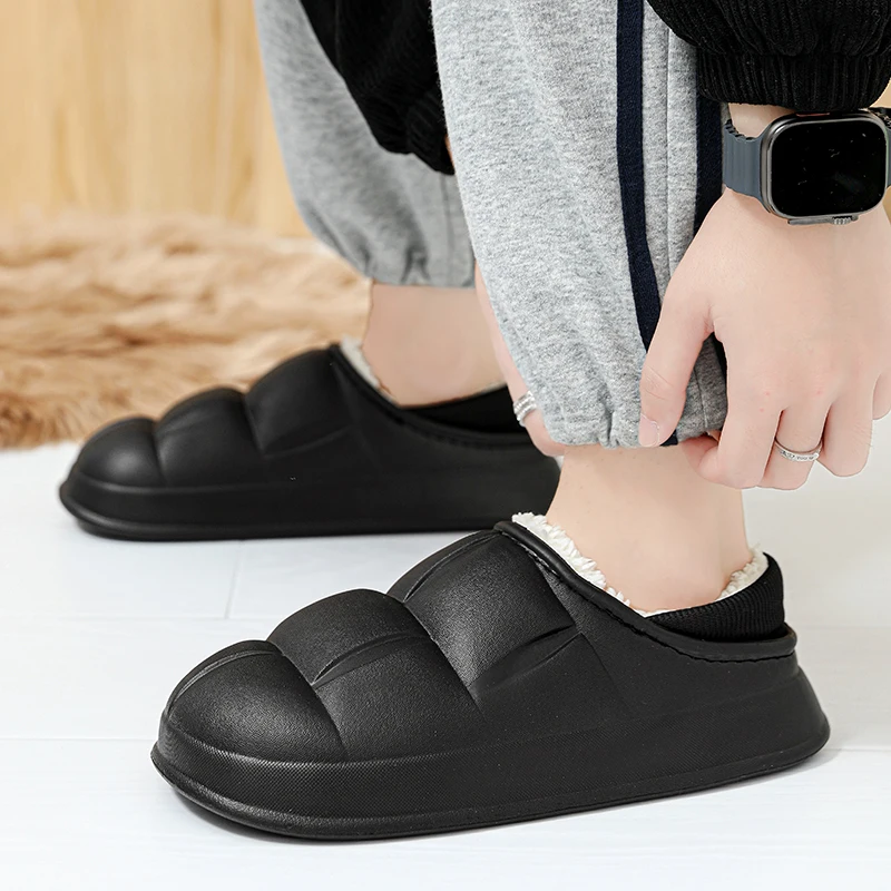 Home Cotton Shoes Men Winter Warm Flat House Slippers Waterproof Cotton Slippers Male Slippers Slip On Footwear