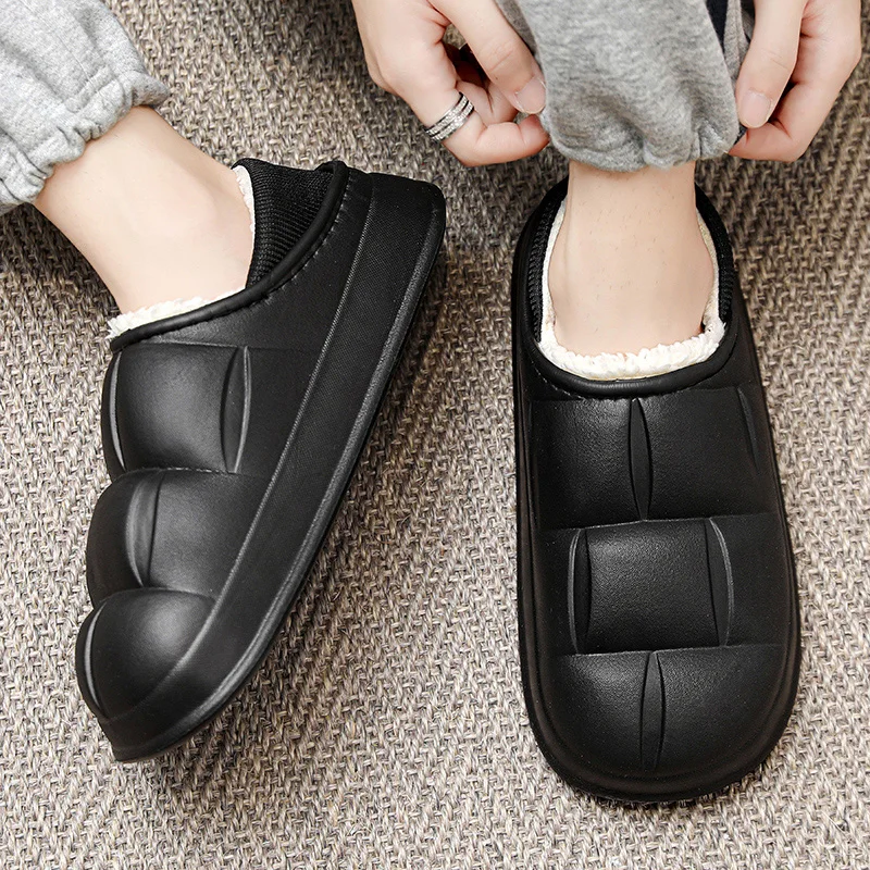 Home Cotton Shoes Men Winter Warm Flat House Slippers Waterproof Cotton Slippers Male Slippers Slip On Footwear - Image 2
